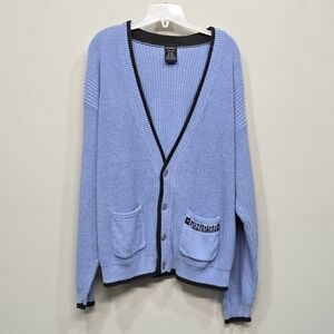 VTG 90s Men's Cardigan Sweater XL Blue Slouchy Baggy Pockets Academia Preppy